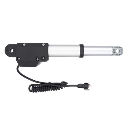 Linear actuator with black housing and coiled cable on a white background