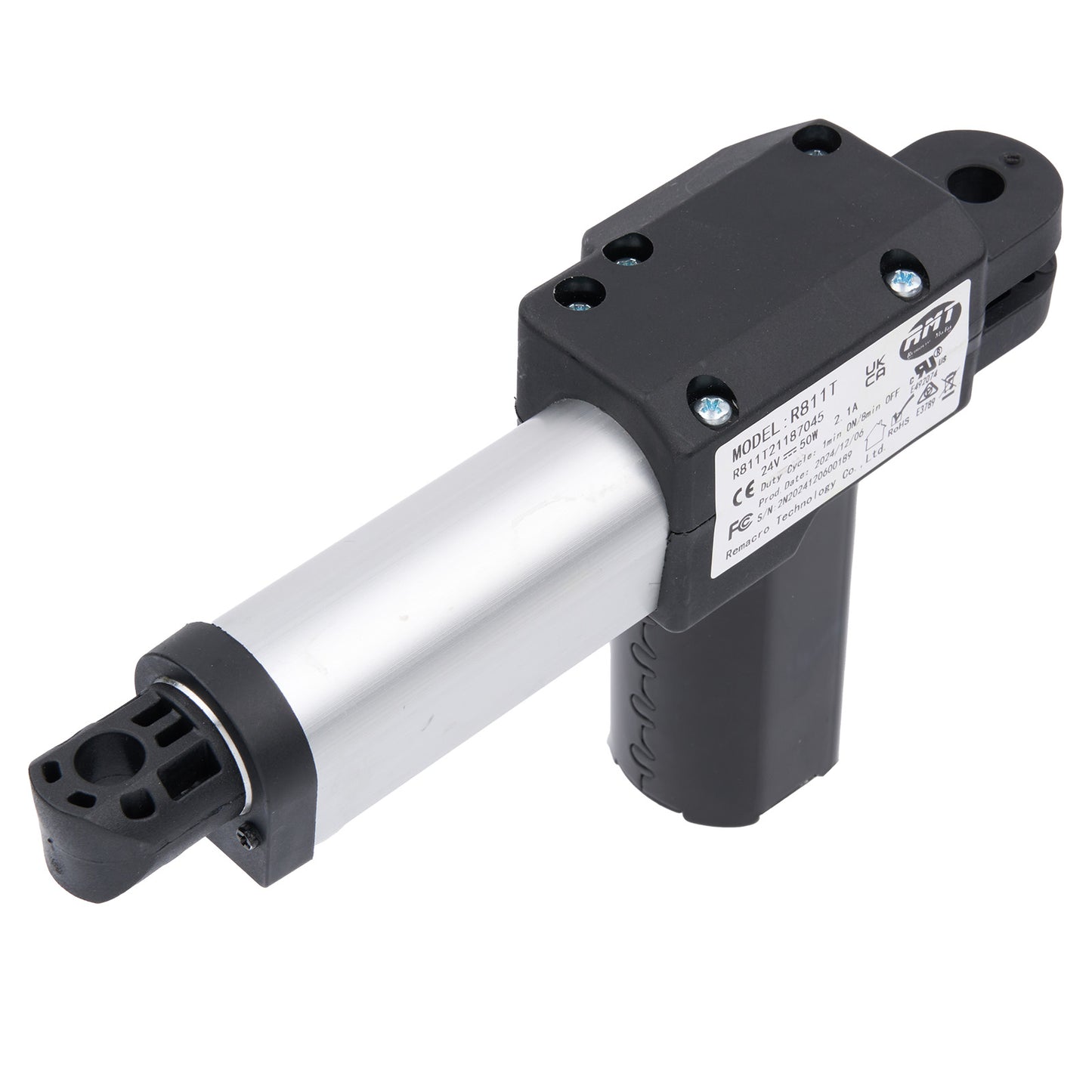 Mechanical component with black and silver design on a white background