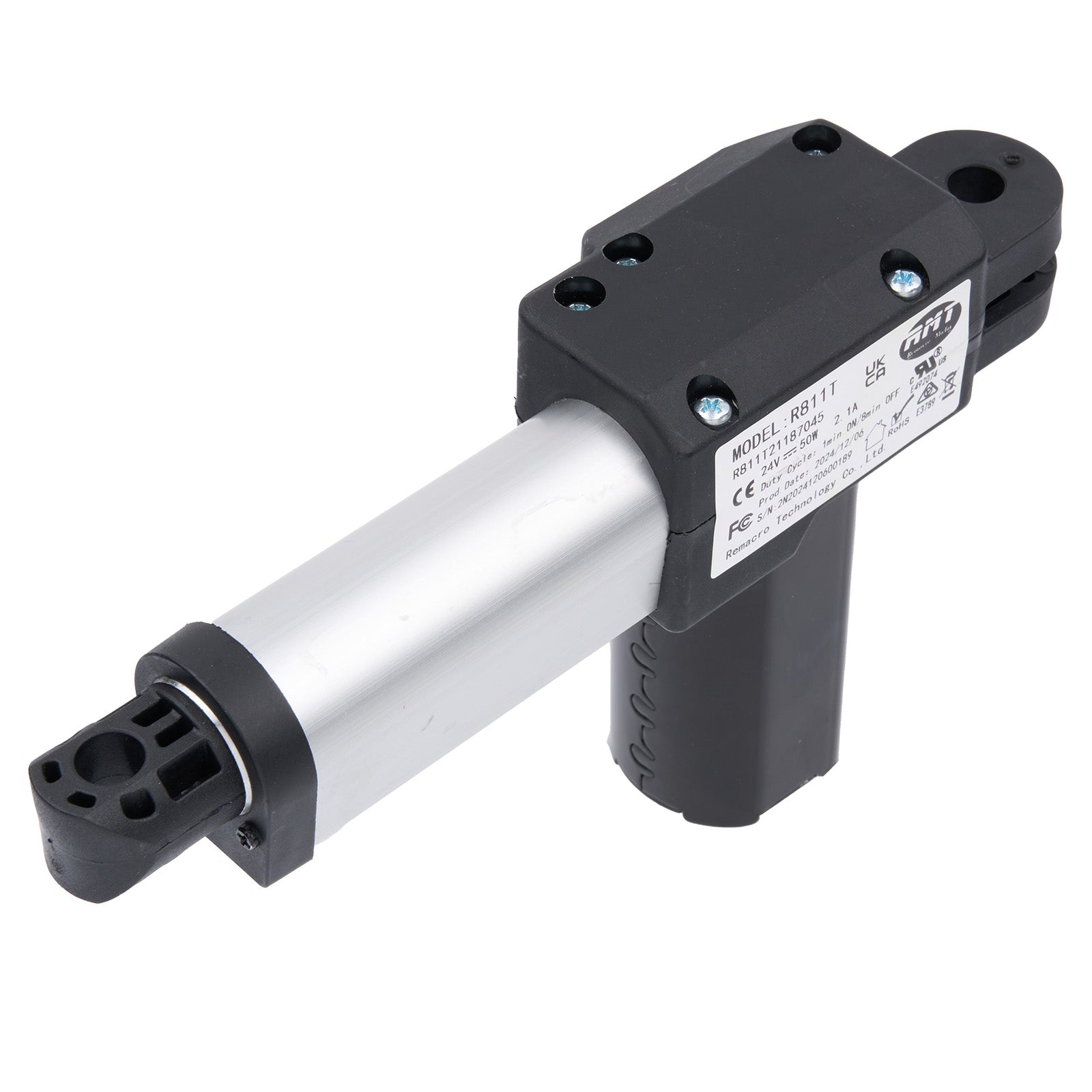 Mechanical component with black and silver design on a white background