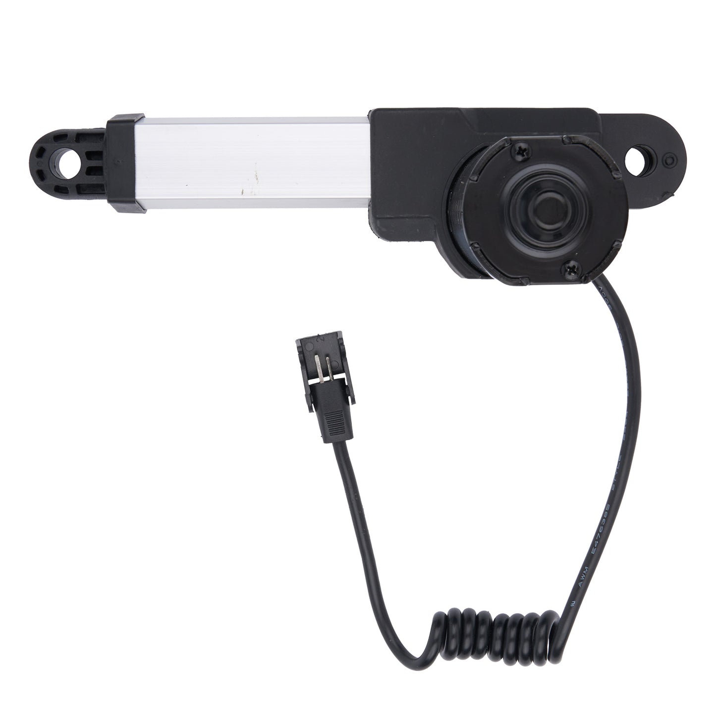 Car window motor with coiled cable on a white background