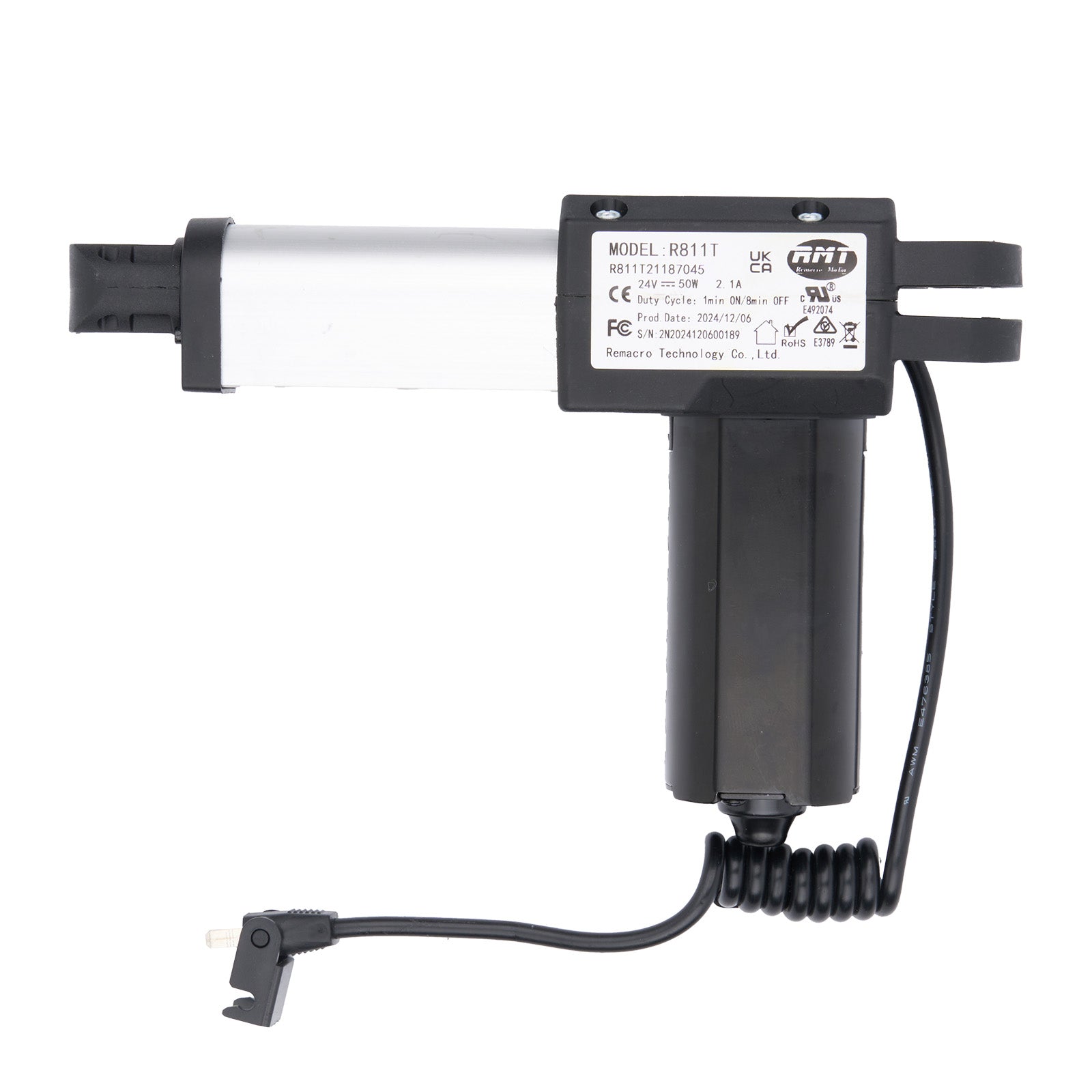 Black electronic device with a coiled cable on a white background