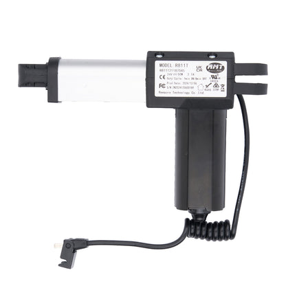 Black electronic device with a coiled cable on a white background