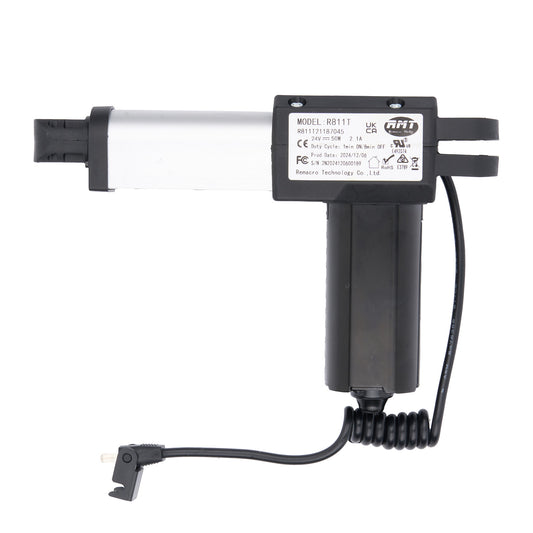 Black electronic device with a coiled cable on a white background