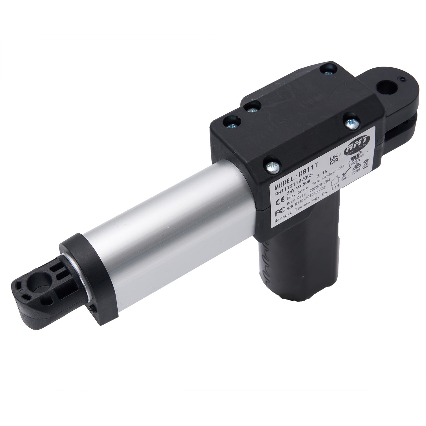 Mechanical component with black and silver design on a white background