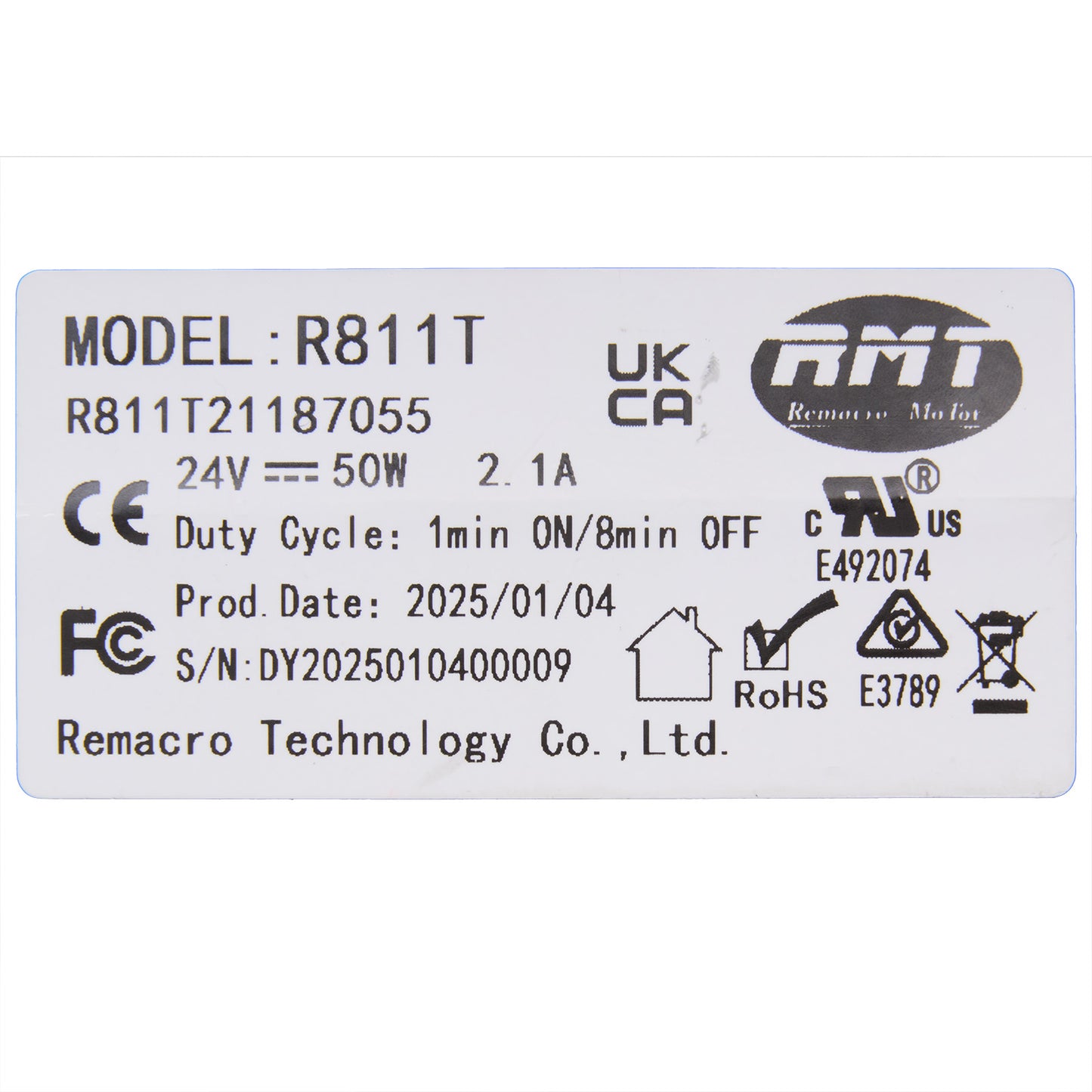 Product label with technical specifications and logos on a white background