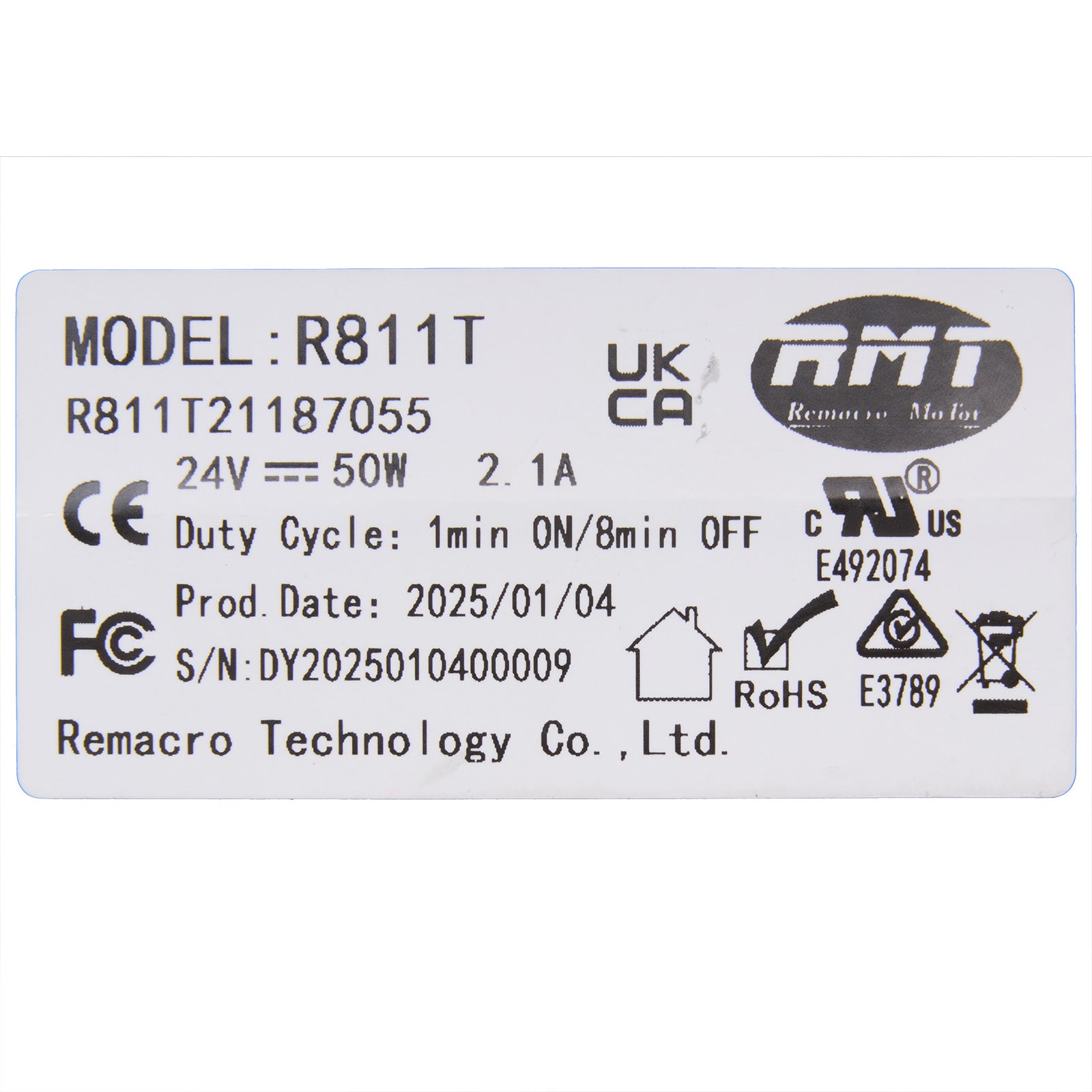 Product label with technical specifications and logos on a white background