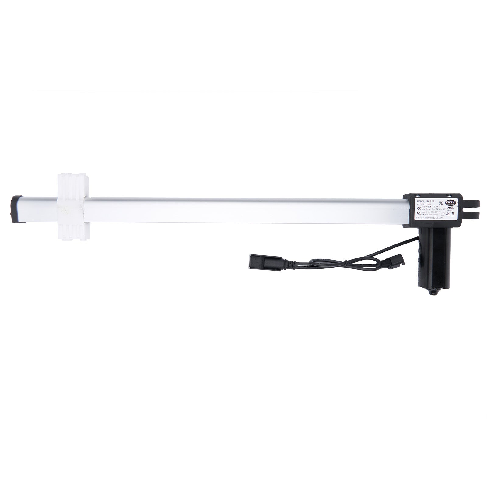 White electronic device with black connectors on a white background