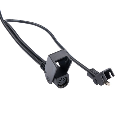 Black electrical cable with plug and socket on a white background