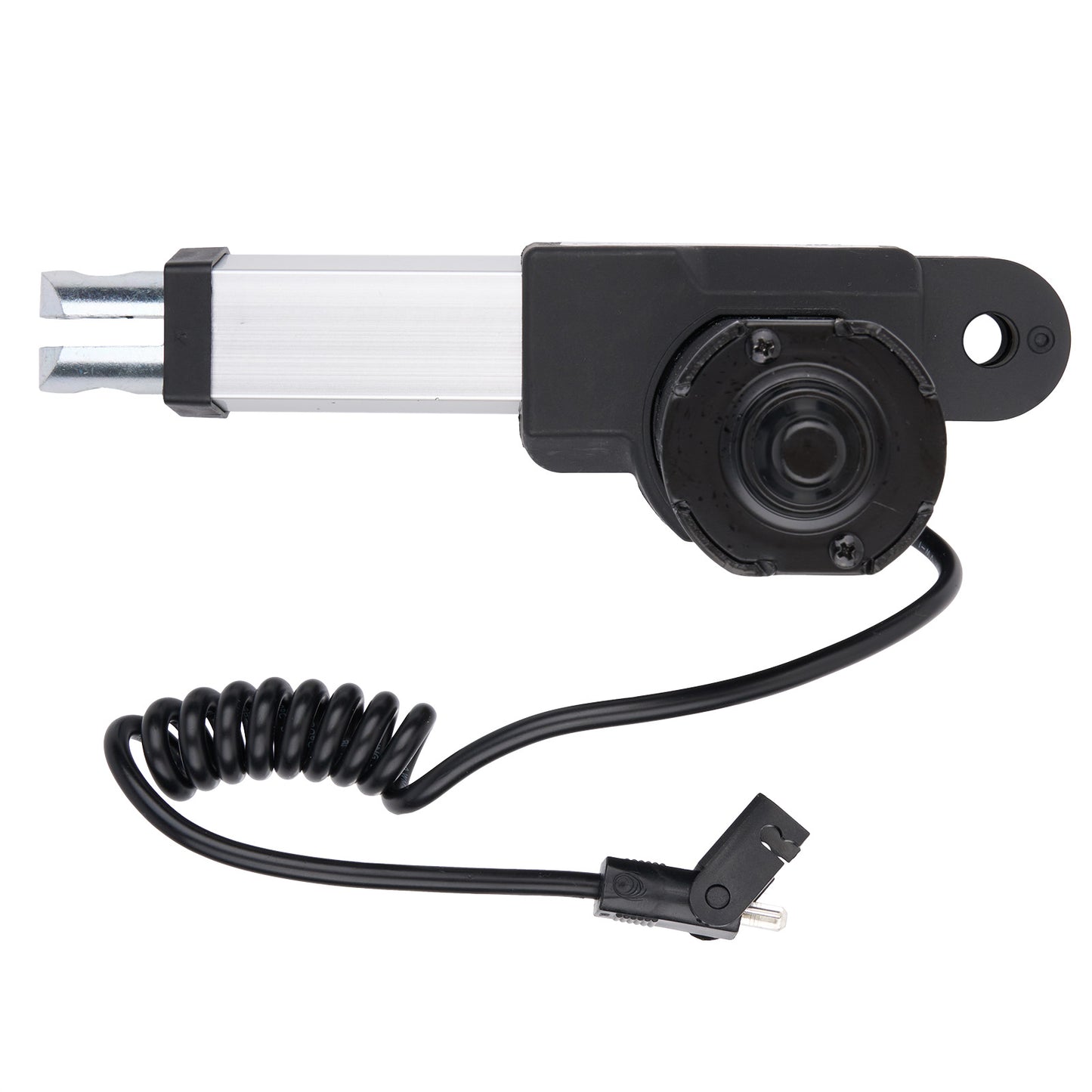 Mechanical actuator with coiled cable on a white background