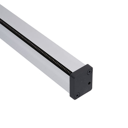 Rectangular light fixture with black interior on a white background