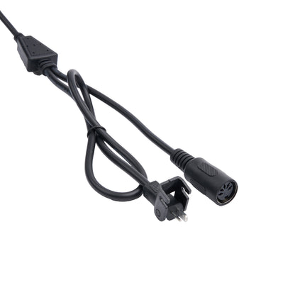 Black power cord with plug on a white background