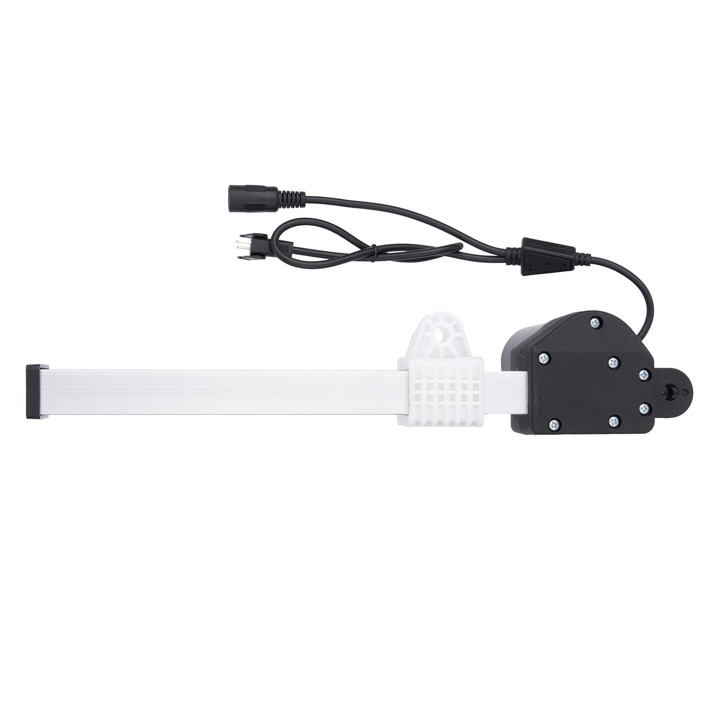 White light bar with black housing and connectors on a white background