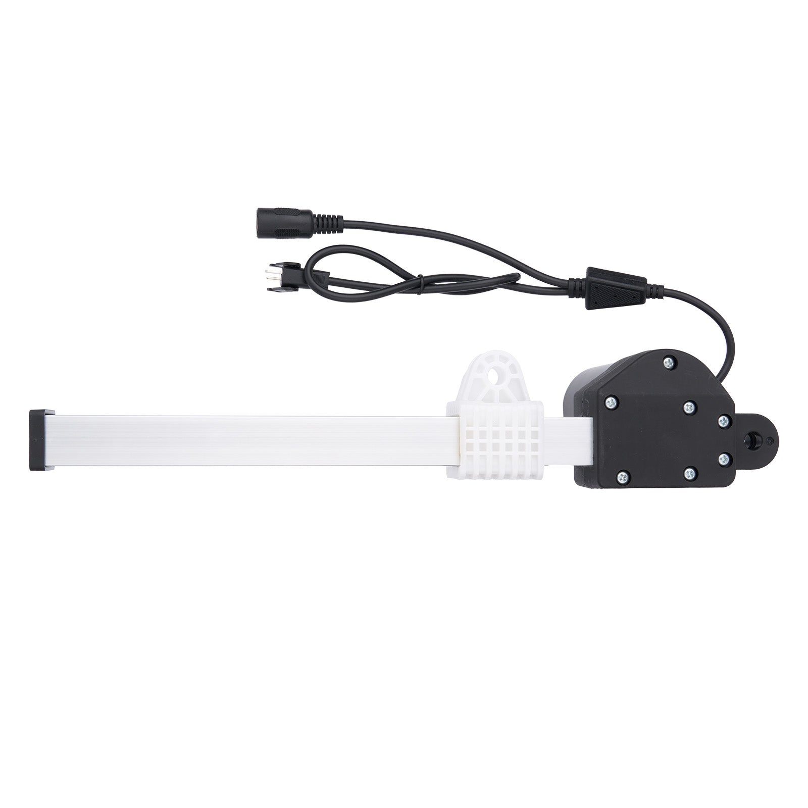 White light bar with black housing and connectors on a white background