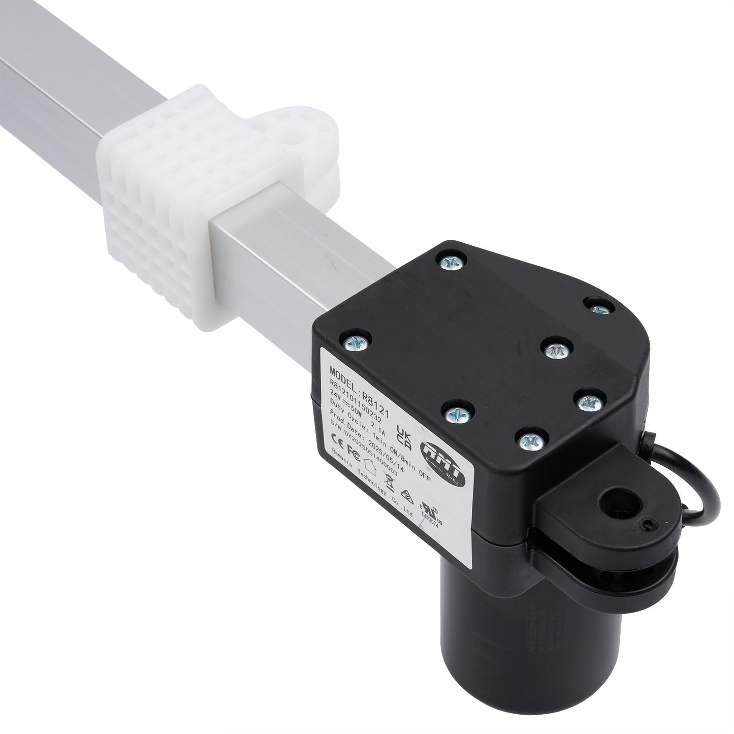 Black and white mechanical component on a white background