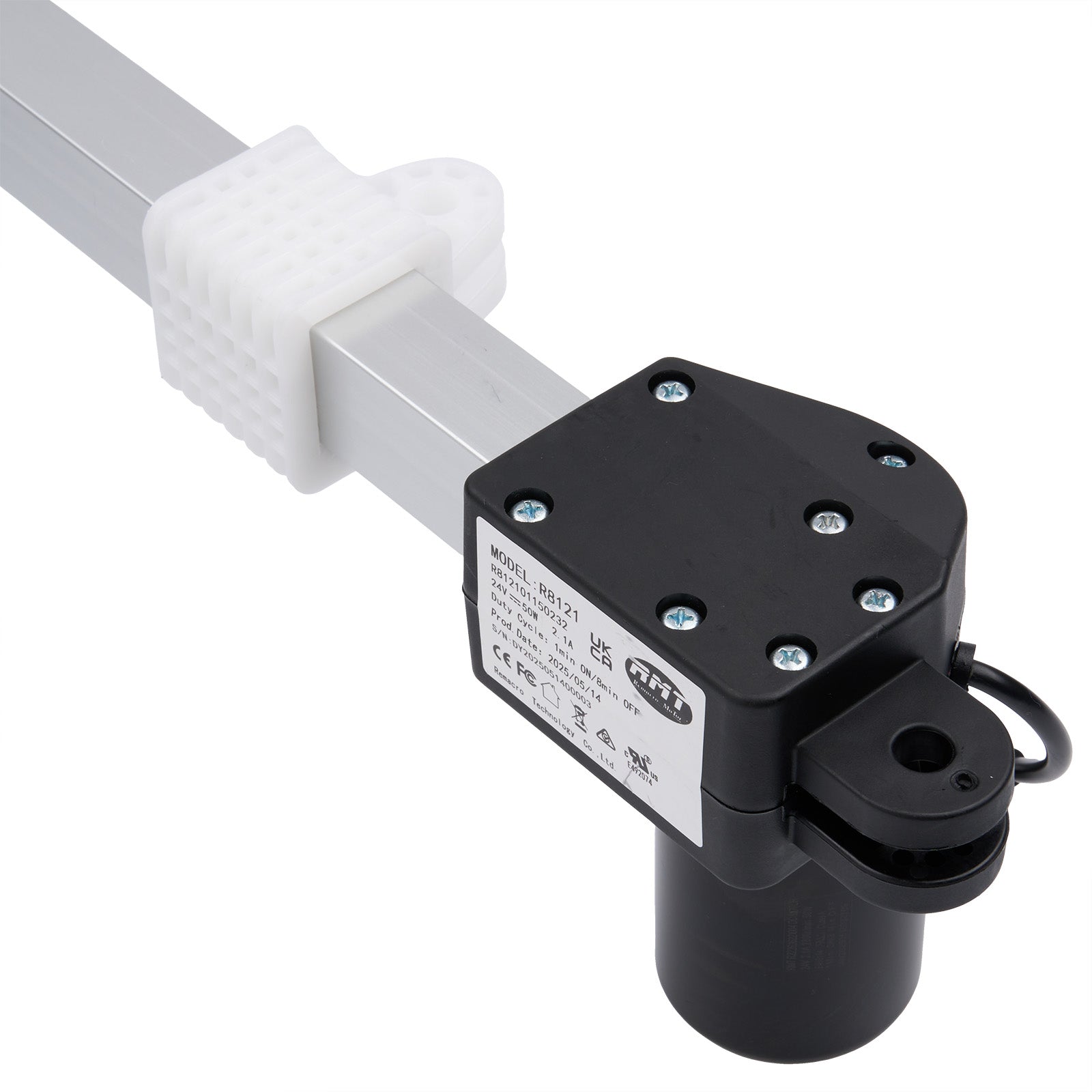 Black and white mechanical component on a white background