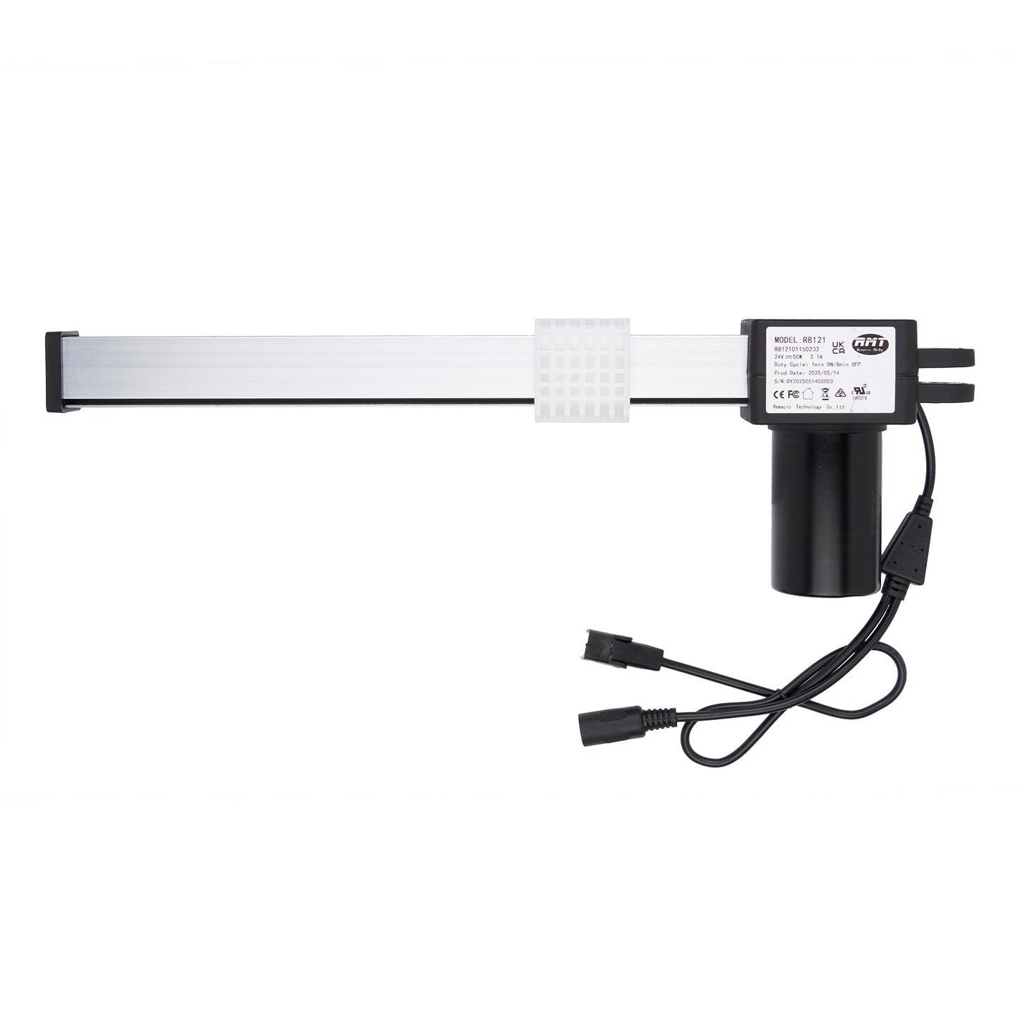 LED light bar with black housing and white light source on a white background