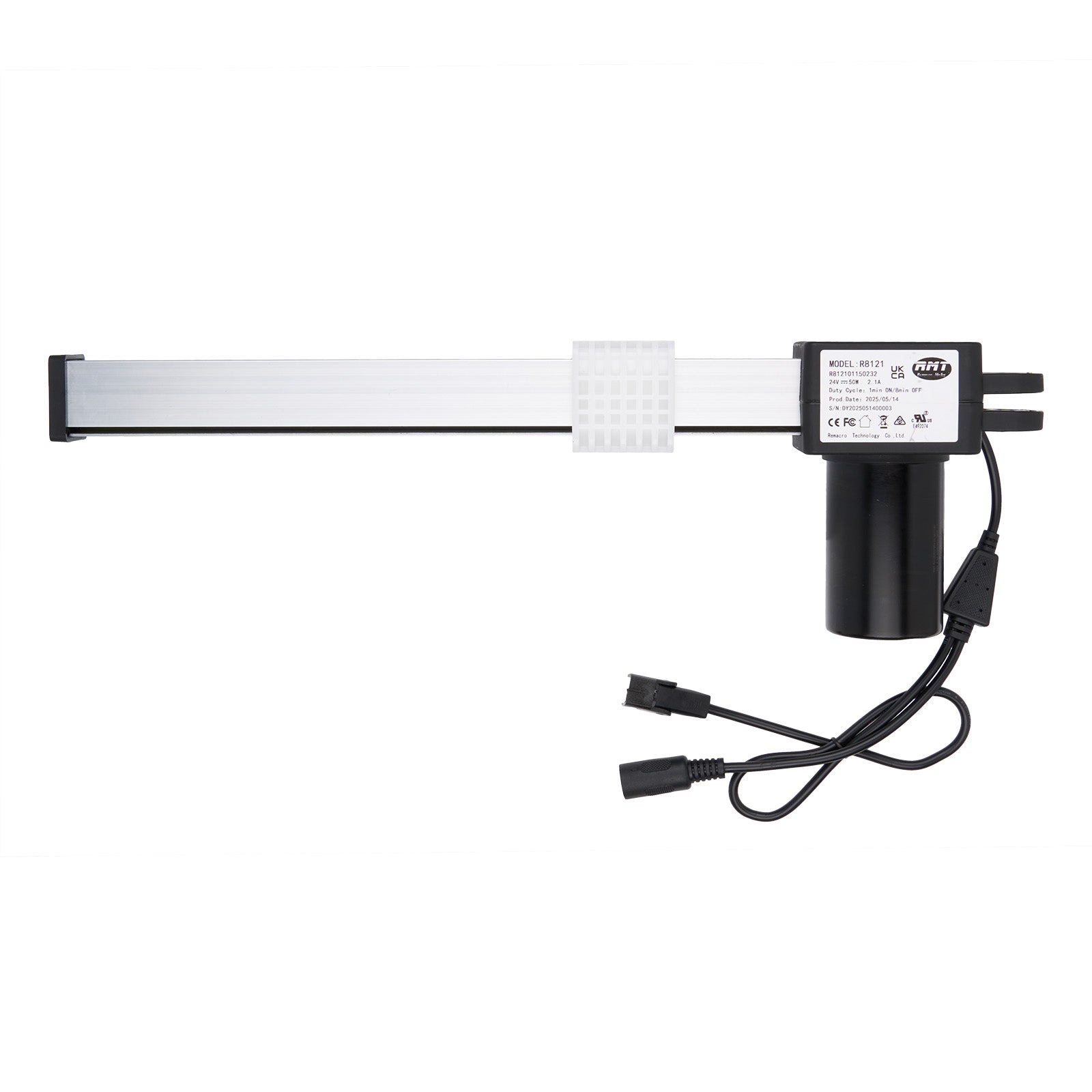 LED light bar with black housing and white light source on a white background