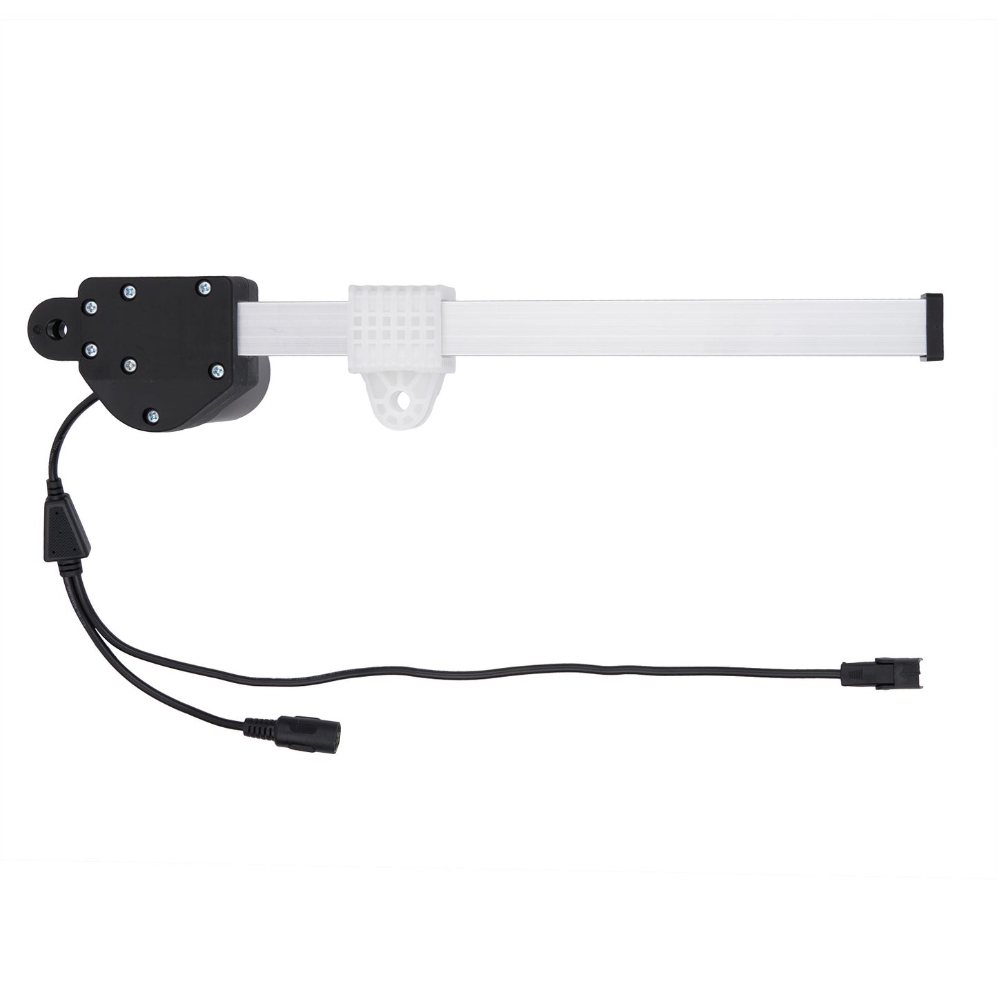 Light bar with black housing and white reflective surface on a white background