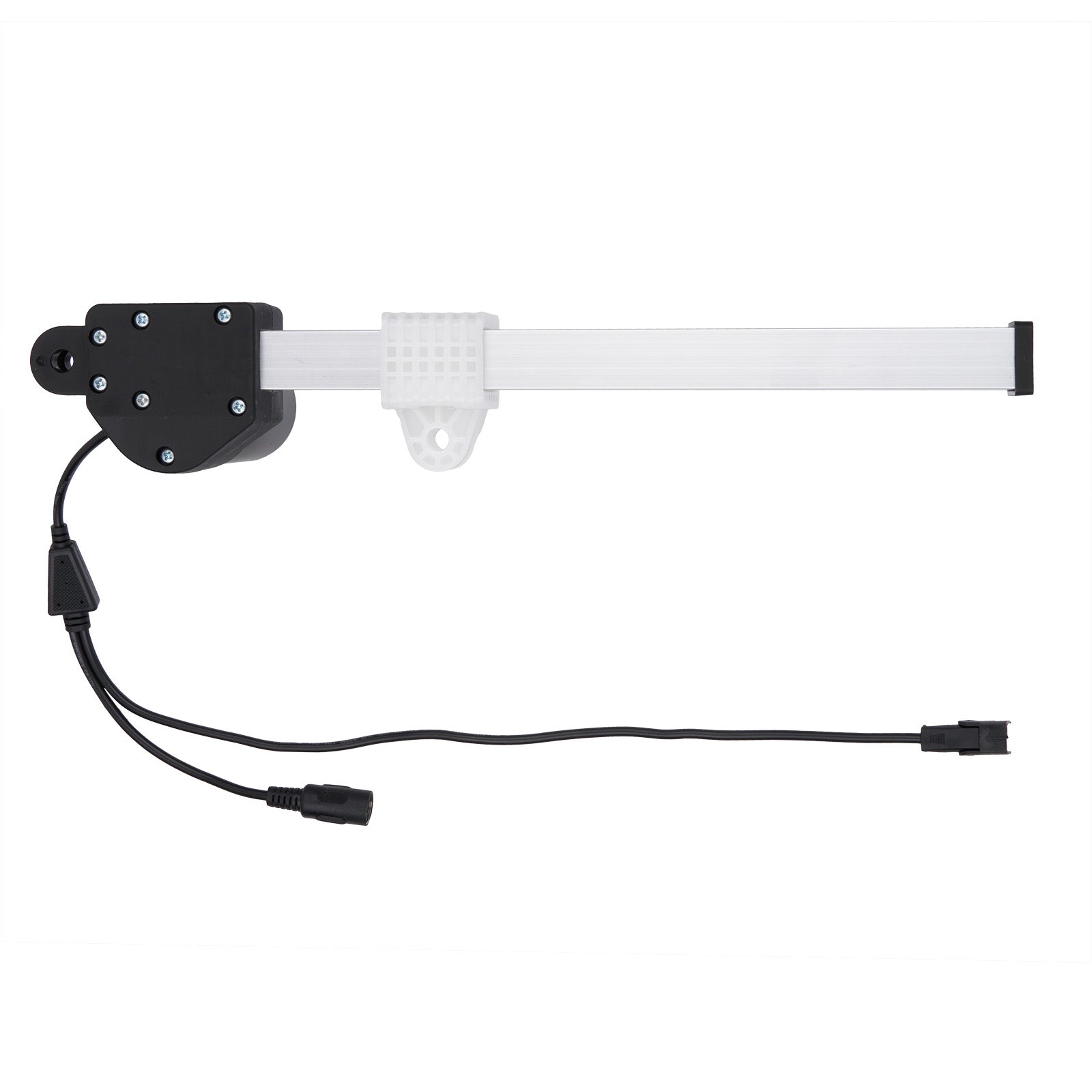 Light bar with black housing and white reflective surface on a white background