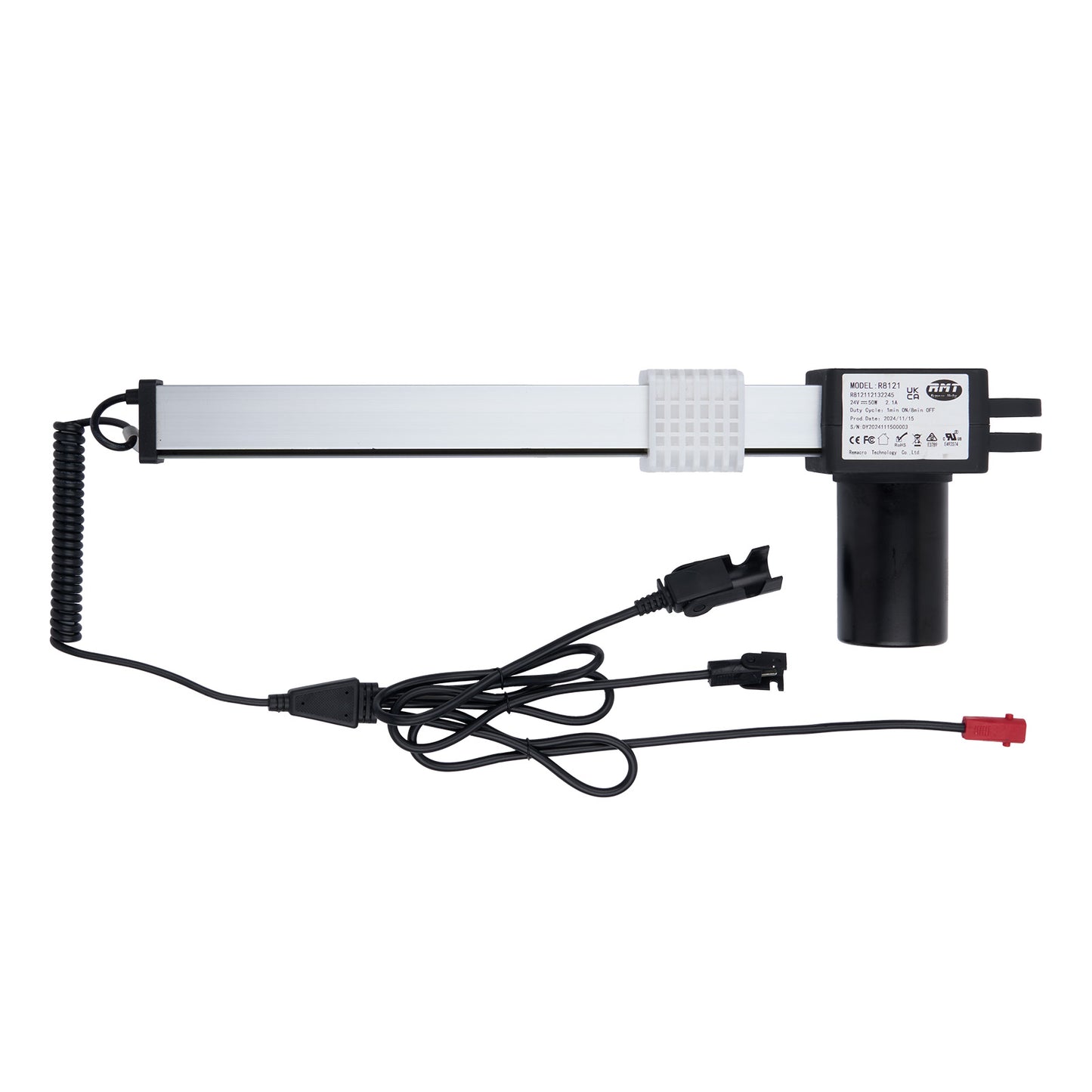 Electrical component with a coiled cable on a white background
