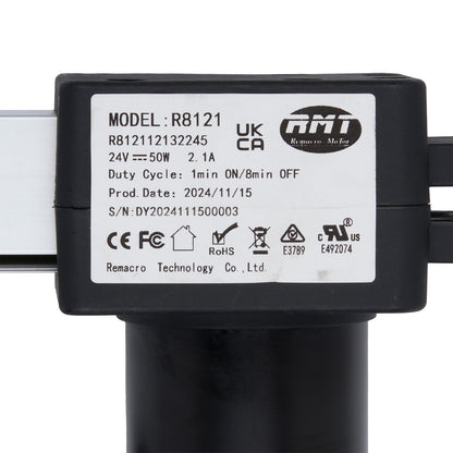 Black electronic component with label displaying model number, certification logos, and Remacro Technology Co., Ltd.