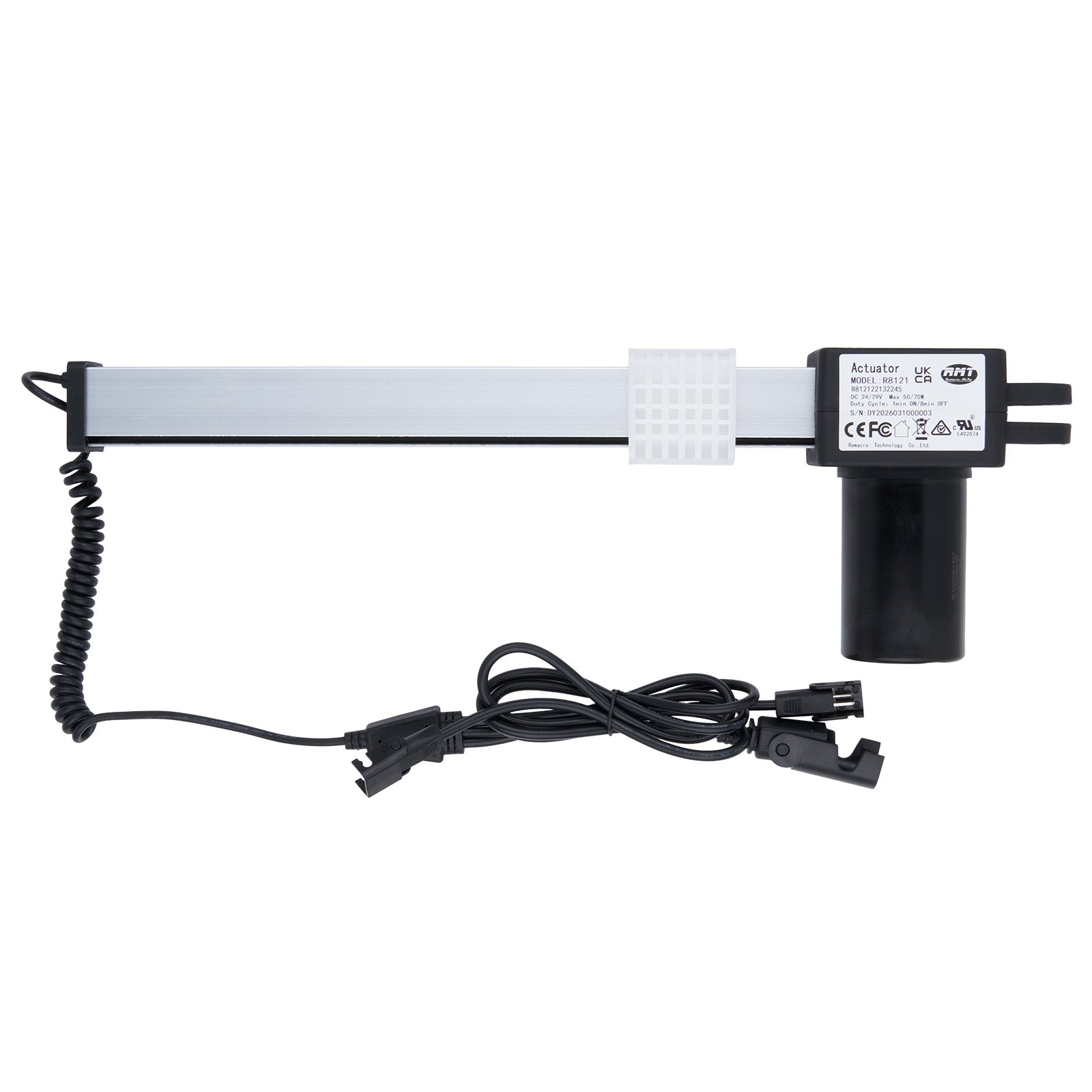 Electrical component with a coiled cable on a white background