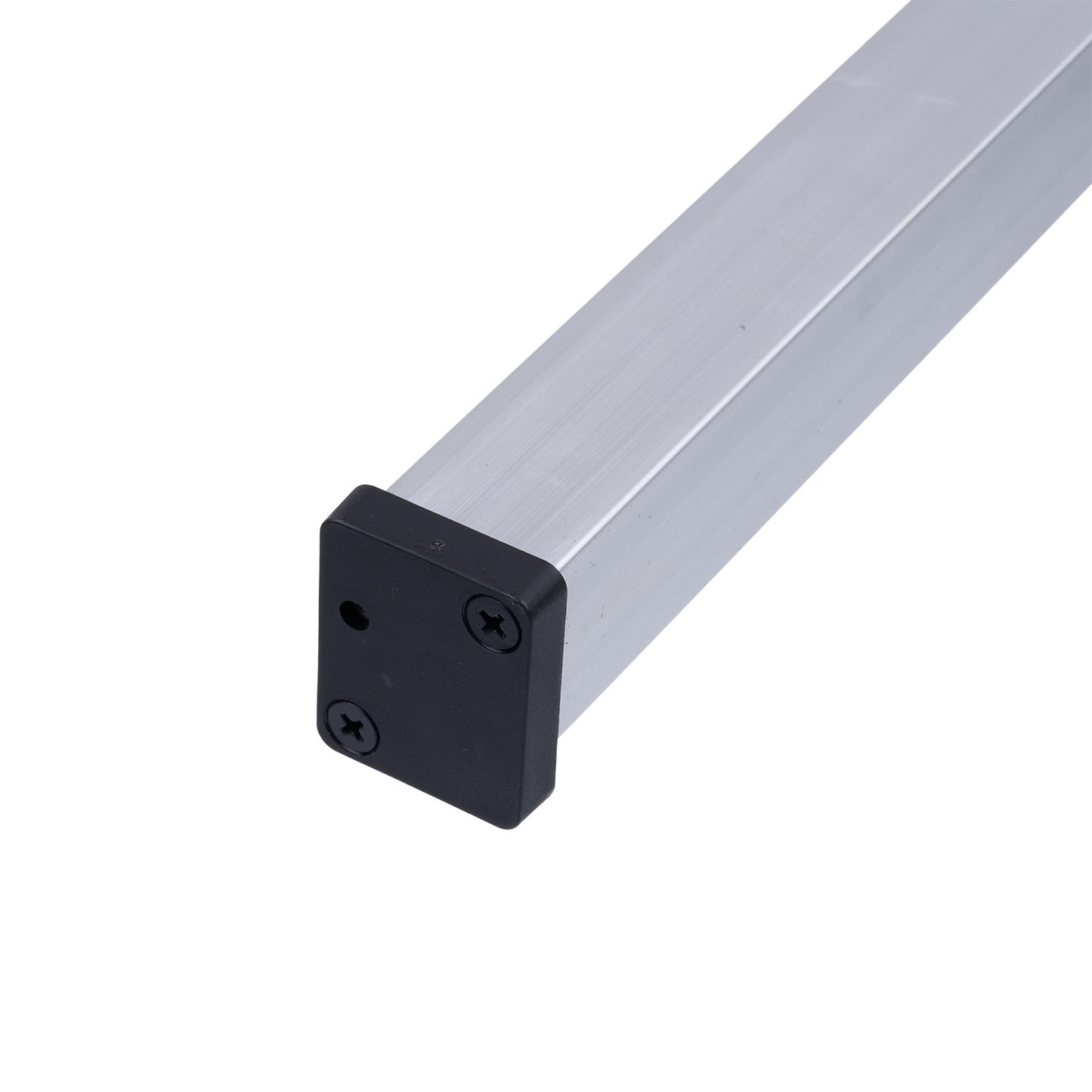 Metal rod with black square fitting on a white background