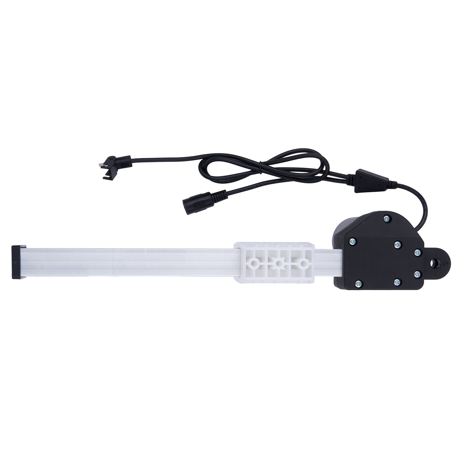 Aquarium light strip with black housing and white LED lights on a white background