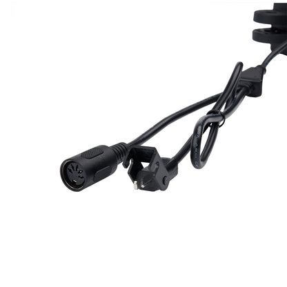 Black power cable with connectors on a white background