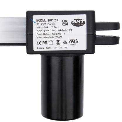 Black electronic component with label on a white background
