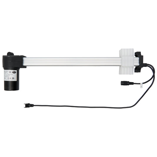A RMT brand linear actuator for recliner or lift chair, featuring a white actuator arm, black motor unit, and attached cables with plugs.