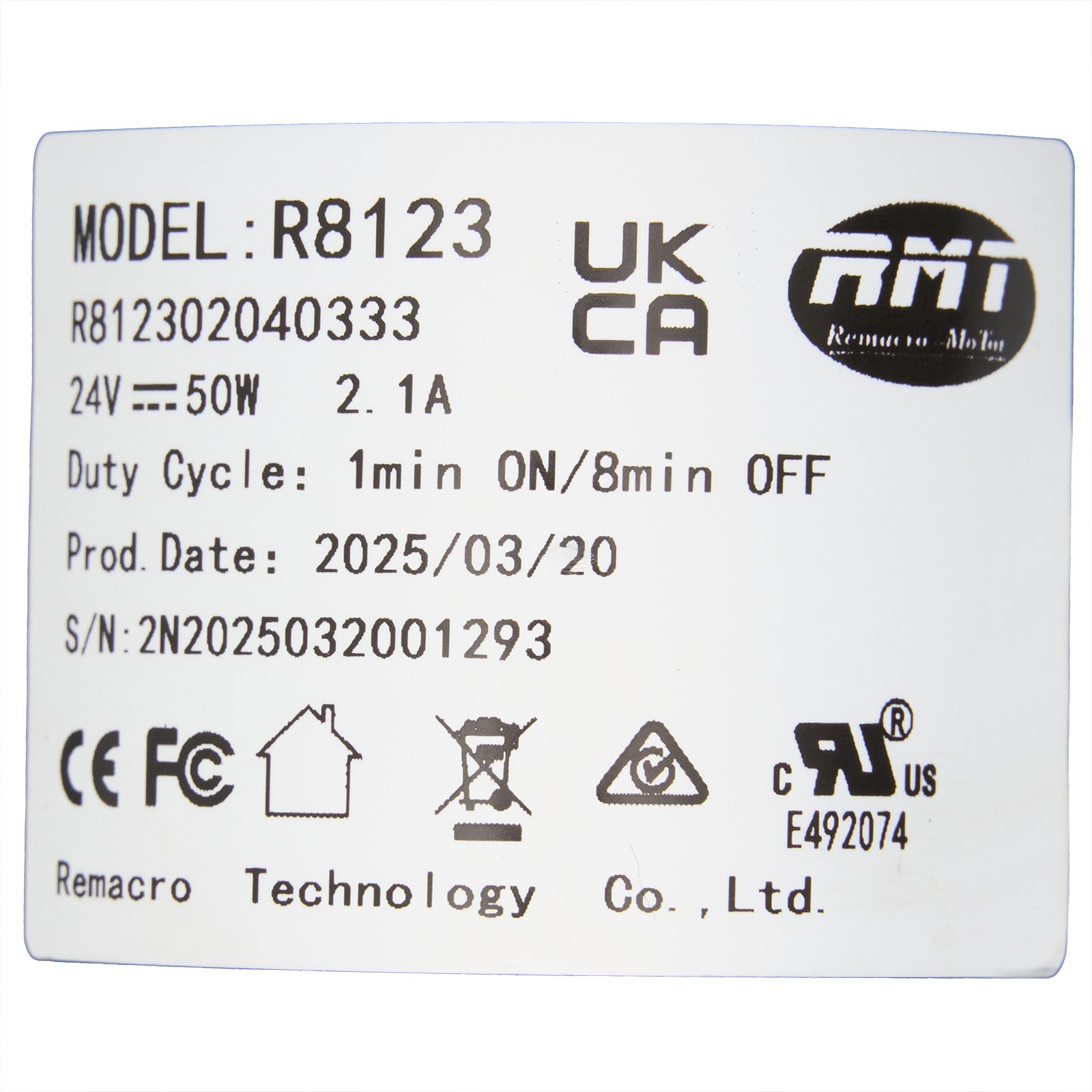 Product label with specifications and logos on a white background