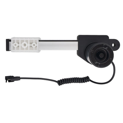 Camera module with white bracket and black cable on a white background