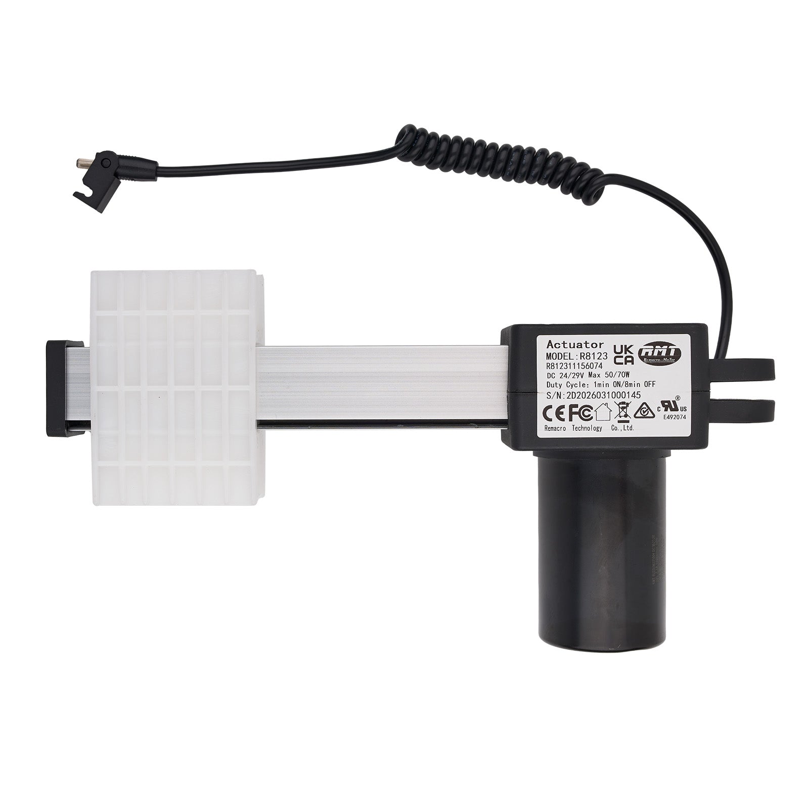 Mechanical component with a coiled cable on a white background