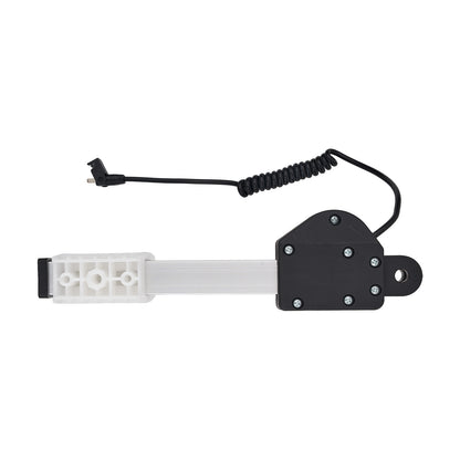 Mechanical component with a white base and black housing on a white background