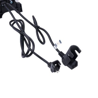 Black power cord with plug on a white background