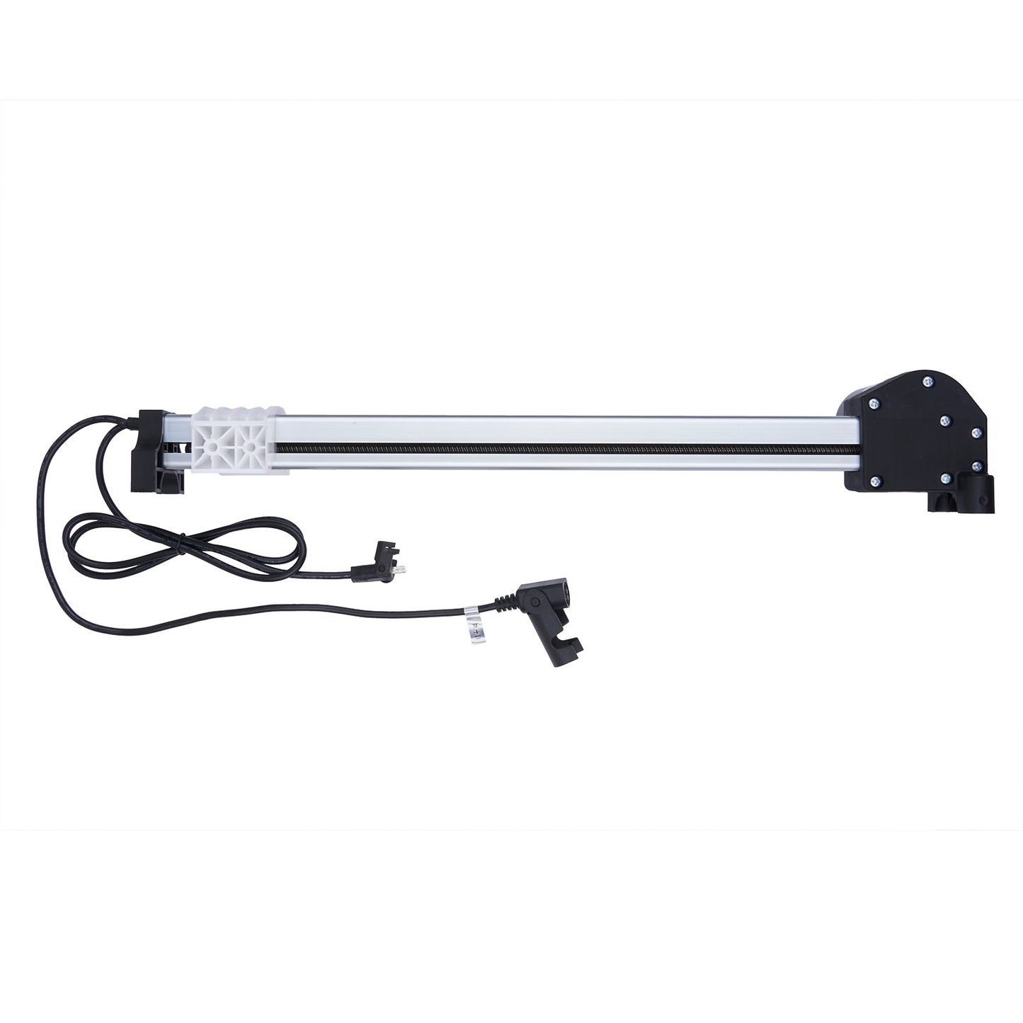 Long rectangular electronic device with a cable on a white background