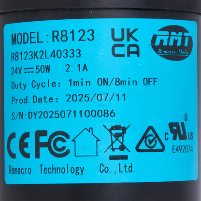 Technical label with product details on a blue background