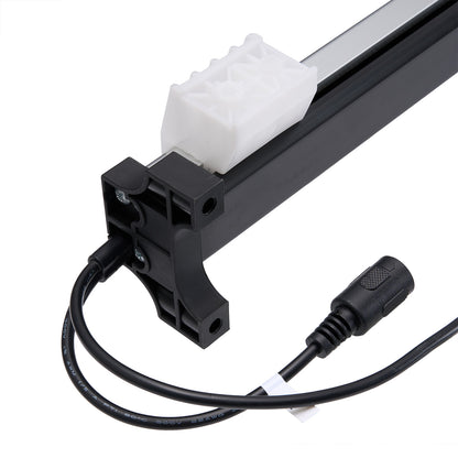 Black electrical cable with connector on a white background