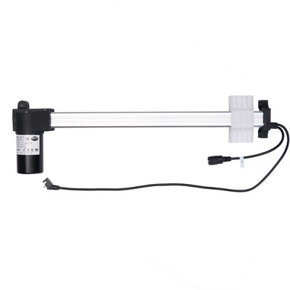 A black RMT R8123K2S40333 linear actuator for recliner or lift chair, showing the actuator body, attached cables, and plugs.