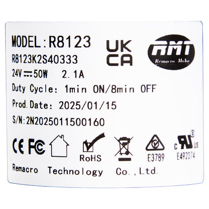 Product label with specifications and logos on a white background