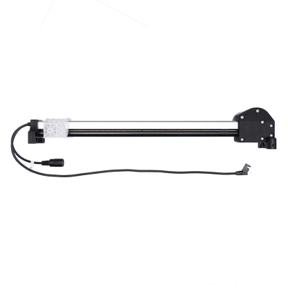 Mechanical component with a black cable on a white background