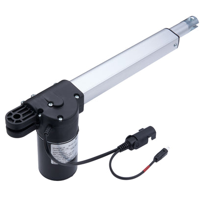 Electric actuator with a long cylindrical rod on a white background