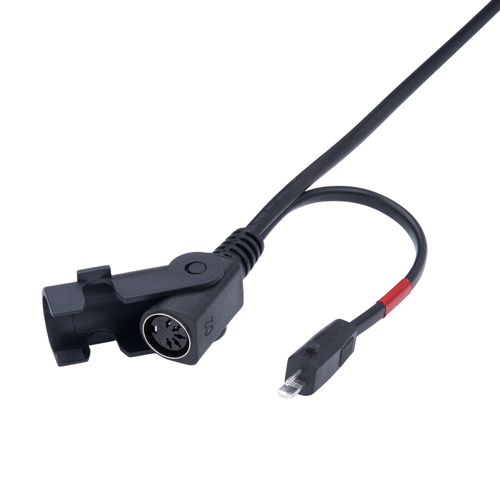 Black cable with XLR connector and USB-C adapter on a white background