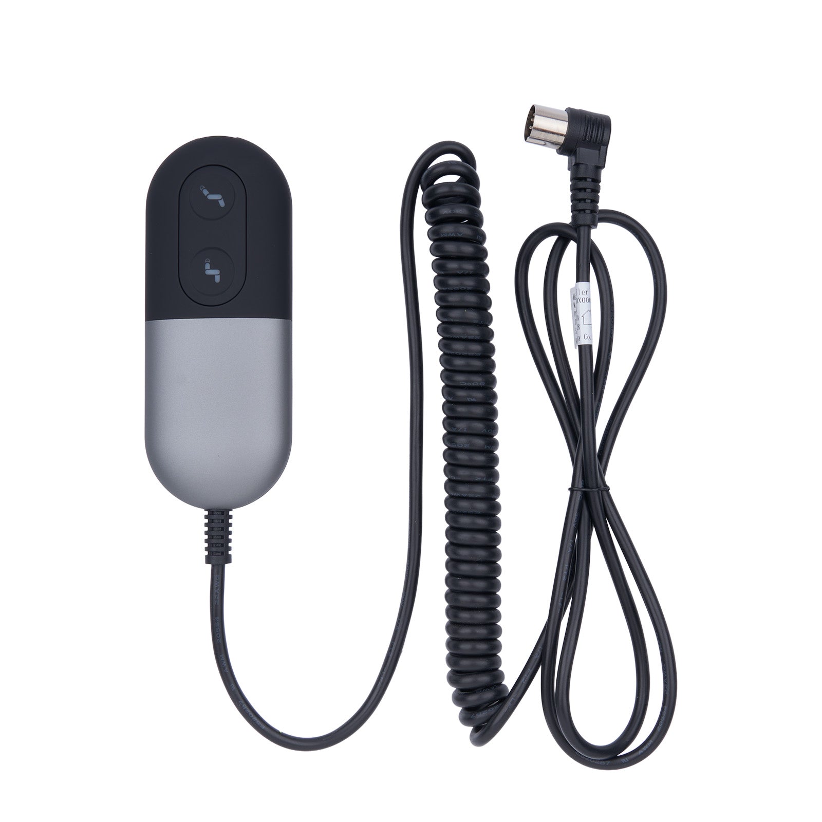 Control device with coiled cable on a white background