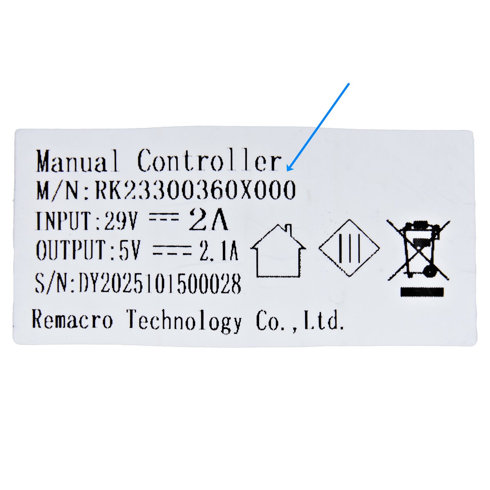 Label with technical specifications and branding on a white background
