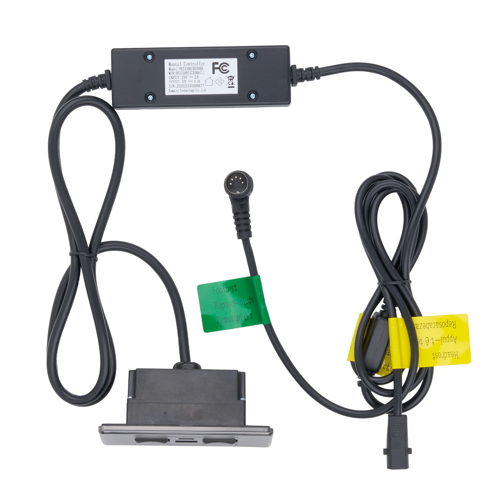 Electronic device with cables and connectors on a white background