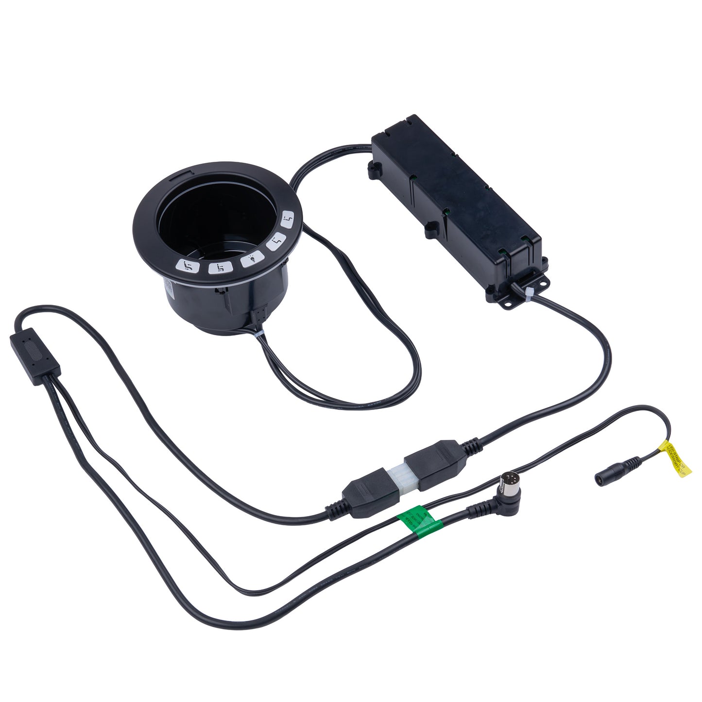 Car cup holder with wiring harness on a white background