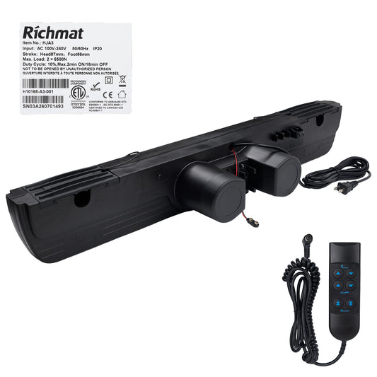 Richmat HJA3 Dual Motor Linear Actuator for Adjustable Beds & Hospital Beds with Wired Controller