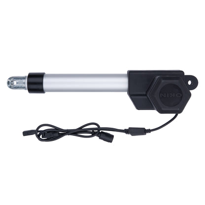 Black and white actuator with cable on a white background